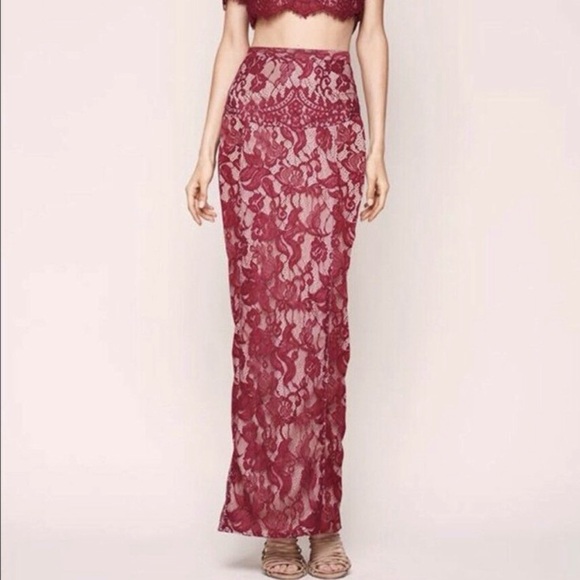 The Jetset Diaries Elegant Burgundy Lace Maxi Skirt - Picture 3 of 3